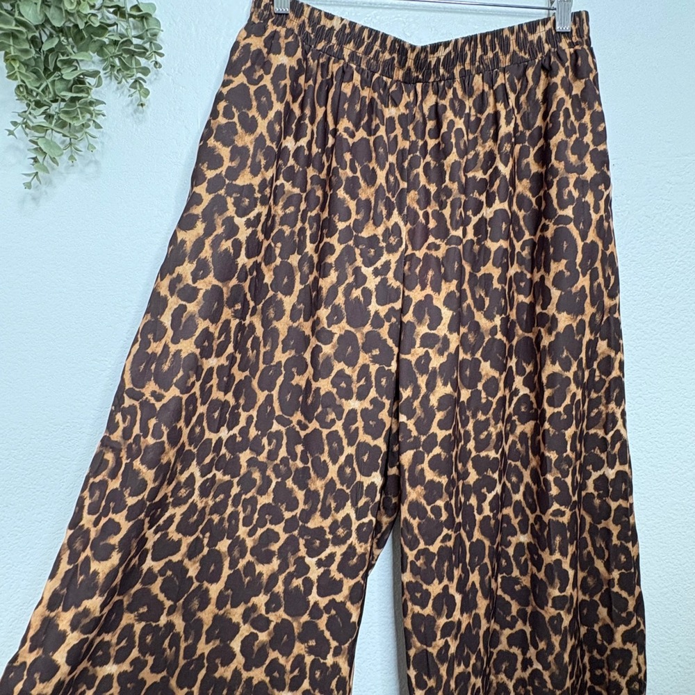 Cider Leopard Print Wide Leg High Waist Pants Brown Black 0XL NWT - Picture 4 of 9